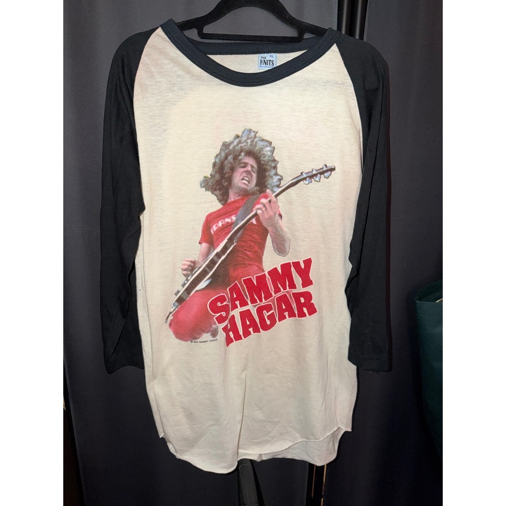 Vintage 1982 Sammy Hagar Red Hot Rock Tour Raglan Shirt XL The Knits Black Cream